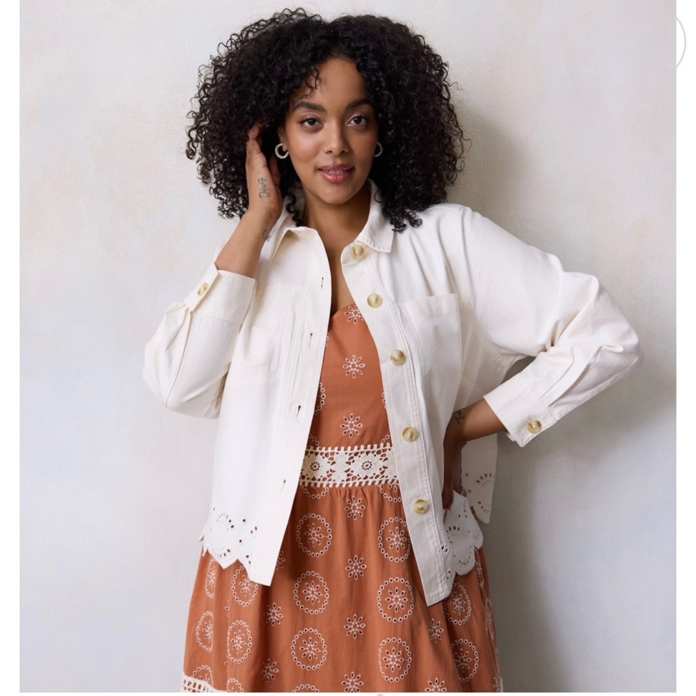 LC Lauren Conrad Women's Size 2X Trucker Eyelet Hem Jacket Cream Casual Resort